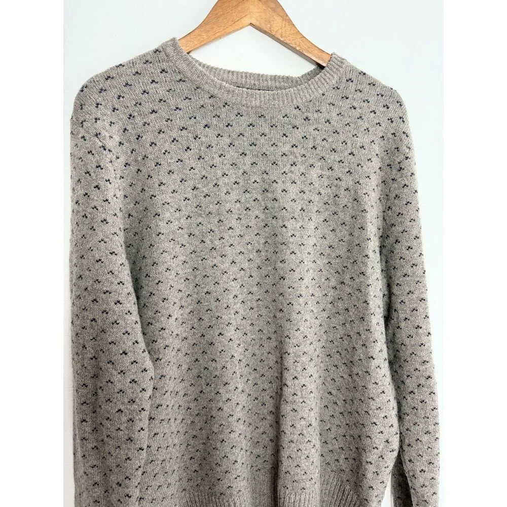 J.Crew 100% Lambswool Sweater Gray Blue Birdseye Crew Neck Men's Large